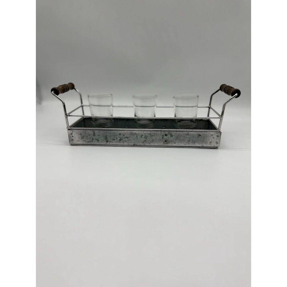 Metal tray with handles 3 votive candle holder decor - Picture 1 of 9